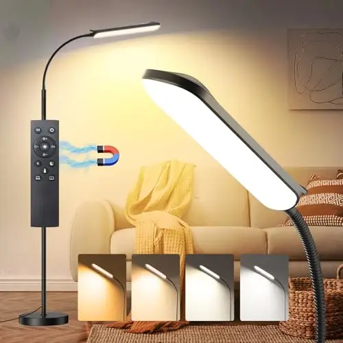 Marctronic Lampadaire LED sur Pied Salon 【Réglable】 18W 1800LM Lampe Salon avec Variateur Télécommande Pratique&Contrôle Tactile,Montage en 1 Min,Lampe sur Pied Adapté pour Salon,Bureau (Noir élégante