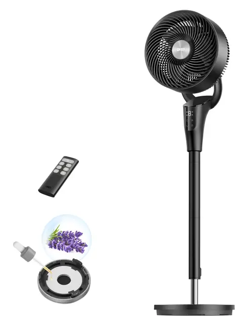 DREO Ventilateur sur Pied Silencieux pour Chambre [Amélioré], Flux d’Air 27m, 20dB, Oscillation 90°, Moteur DC, 8 Vitesses, 3 Modes, Hauteur 96–106 cm, Minuterie 8H, Inclinaison 105°