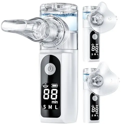 Portable Nébuliseur Aérosol Portable Pour Adulte Enfant bébé, Nebulisateur Affichage Numérique Silencieux, Portable Inhalateur Electrique Aérosol Pour La Maison et Le voyage (Blanc)