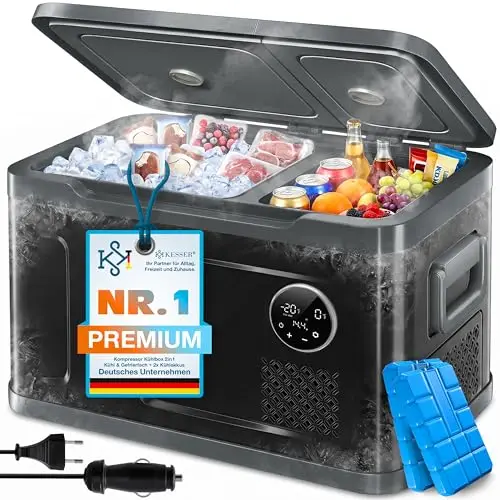 KESSER® Glacière à compresseur 2en1 double zone de réfrigération & de congélation, électrique Glacière de congélation Commande tactile LED 12/24 V 230V, Réfrigération jusqu'à -20 °C 49 Litres