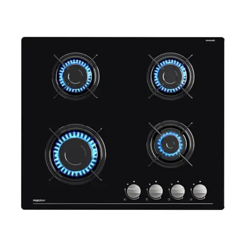 magicplux Plaque de Cuisson Gaz 4 Feux, Plaque Gaz Encastrable 60cm avec Sécurité Thermocouple, Gazs ville et Bouteille, Verre Noir
