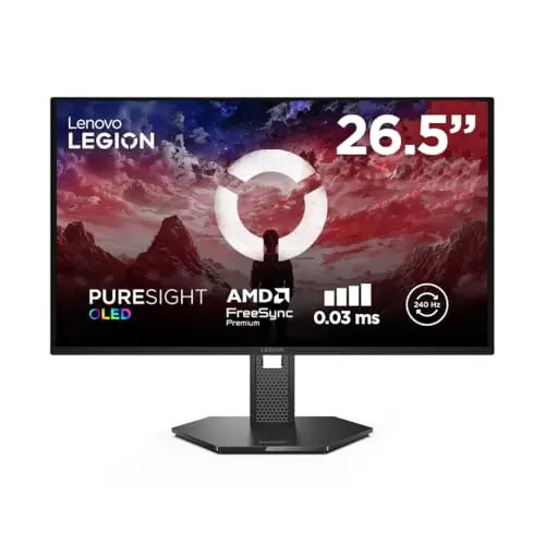 Lenovo Legion 27Q-10 OLED - Écran Gaming de 26.5" avec Eyesafe (QHD, QD-OLED, 240Hz, 0.03ms GtG, 2xHDMI+DP, AMD FreeSync Premium) - Réglage en Inclinaison - Noir