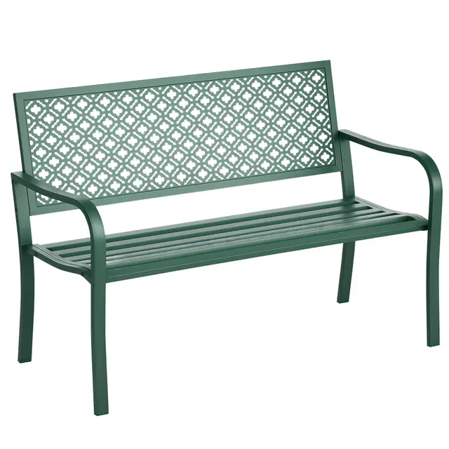 Outsunny Banc de Jardin Acier Motif Floral 2 Places Vert Foncé
