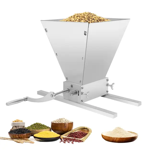 Moulin à céréales manuel, 4 l, presse-avoine pour flocons d'avoine avec rouleaux en acier au carbone, réglable de 0 à 2,5 mm, manivelle ou perceuse, broyeur pour céréales pour brasser la bière et la
