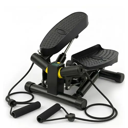 Niceday Mini Stepper 2-en-1 Silencieux - Appareil Fitness Hydraulique avec Bandes de Résistance & Écran LCD. 100% Pré-assemblé (Zéro Montage), Compact pour Appartement (Max 100 kg)