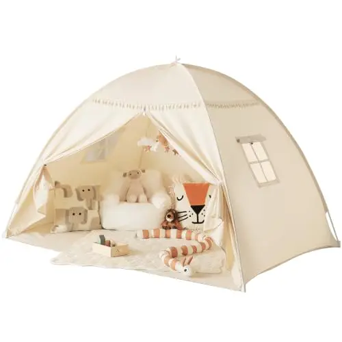 Tentes Tipi d'intérieur pour Enfants : Tentes de Jeu pour Enfants, Lit Jumeau, Tipi pour Garçons et Filles – Maison de Jeu à l'intérieur pour Salle de Jeux (Crème)