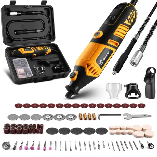 Outil Rotatif Multifonction 126 pièces: DEKOPRO Outil Rotatif 220V pour bois/métal, kit de forets électriques avec arbre flexible pour meulage, gravure, polissage, nettoyage