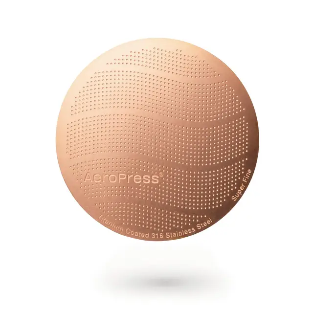 Filtre Réutilisable AeroPress Gold Tone en Acier Inoxydable - Filtre à café métallique durable, écologique, pratique en voyage, compatible avec les cafetières manuelles AeroPress standard