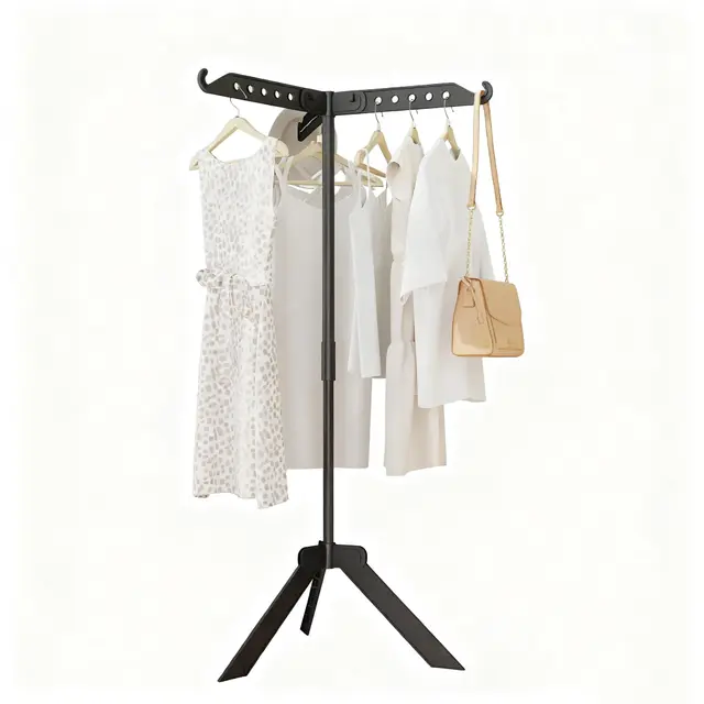 Etendoir à Linge Séchoir à Linge Pliable Intérieur et Extérieur, Rotation à 360° Sèche Linge avec 3 Bras de Crochet, Noir