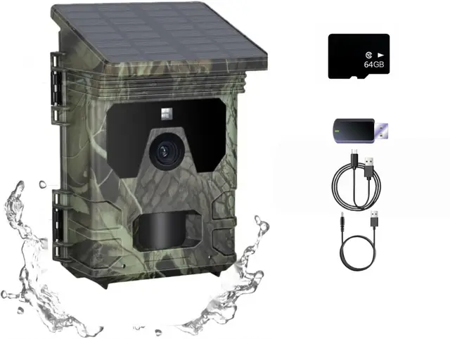 Caméra de chasse solaire 4 K 36 MP avec vision nocturne, déclenchement rapide 0,1 s, IP66 étanche, caméra de chasse pour surveillance de la faune avec carte micro SD 32 Go