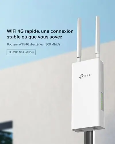 TP-Link TL-MR110-Outdoor Routeur 4G LTE jusqu'à 150 Mbps, WiFi 300 Mbps, Étanche IP65, WiFi N300, Antennes 4G Amovibles, Idéal Zones Rurales et Sites Distants, Plug & Play, sans Box, Montage Facile