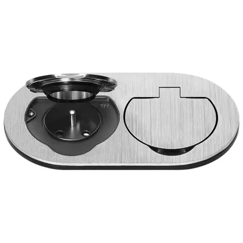 Prise Double Exterieure Etanche IP55 Encastrable Bloc Prise Encastrable Plan de Travail et Mur Double Prise Electrique avec Clapet de Protection 3680 W Type E (aluminium brossé)