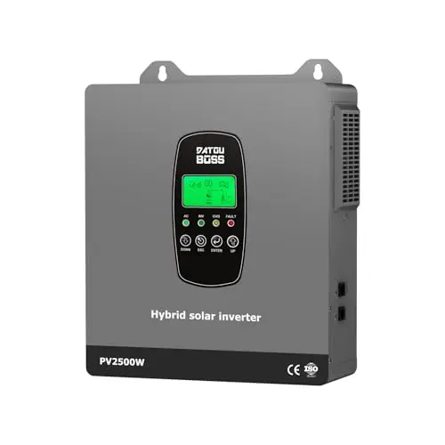 DATOUBOSS 1800W Hybrid Solar Wechselrichter 12V, MPPT Regler, 2500W PV Eingang, Reiner Sinus 12V DC Auf 230V AC, Batterieloser Betrieb, BMS-Schutz, für Blei-Säure & Lithium, Off-Grid Anlage