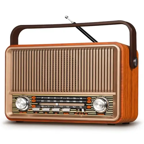 PRUNUS J-120 Poste Radio Vintage Retro, AM/FM/SW Radio Portable with 1800mAh Rechargeable Battery Or Mains Powered, Radio Bluetooth Supports USB/TF/AUX Function