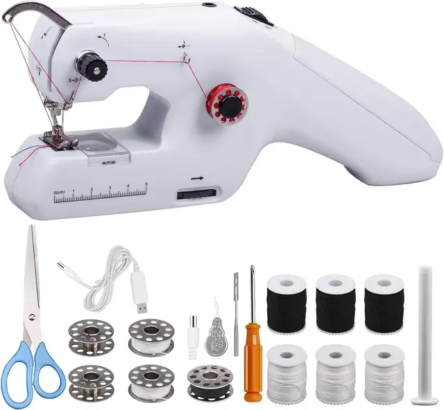 Onherm Machine à Coudre Électrique Portable, Équipé D'une Aiguille et D'un fil, Adaptée aux Débutants, Applicable aux Vêtements, Rideaux, Jouets en Peluche