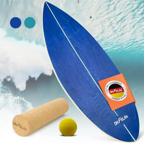 DH FitLife Balance Board Surf en Bois Massif | Planche de Surf d’Intérieur avec Rocker | Planche d’Équilibre pour Fitness & Proprioception à la Maison