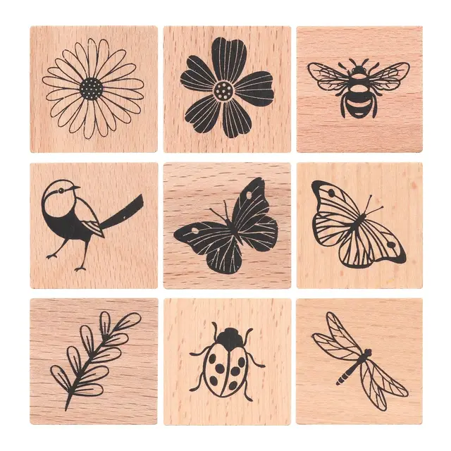 Evadolina Stempel, 9 pièces tampons en bois, tampons embossés, ensemble de tampons, tampons en bois, ensemble de tampons, pour projets d'arts créatifs et carnets de bricolage, album photo