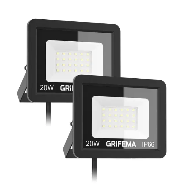 GRIFEMA 2PCS Projecteur LED Extérieur 20W, 24 LEDs, 2200LM, IP66 Étanche, Éclairage Mural Blanc Froid 6500K pour Jardin, Terrasse, Garage et Sécurité, Sans Prise