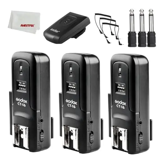 GODOX CT16 CT-16 Trigger émetteur Flash Radio sans Fil 16 canaux + Kit de 3 récepteurs Compatible avec Canon Nikon Sony Pentax Olympus Speedlite/Studio Flash
