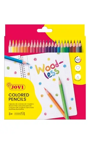 Jovi - Crayons de couleur sans bois, Étui de 24 crayons triangulaires, Couleurs vives et intenses, Idéal pour dessiner et colorier, Pointe résistante