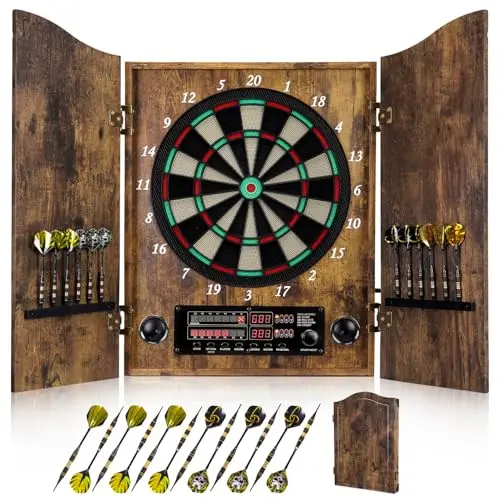 Jeu de Flechette Electronique, Coffret Décoratif pour Cible Flechette Electronique [12*Bronze Fléchettes] [Mode de Jeu Cricket]