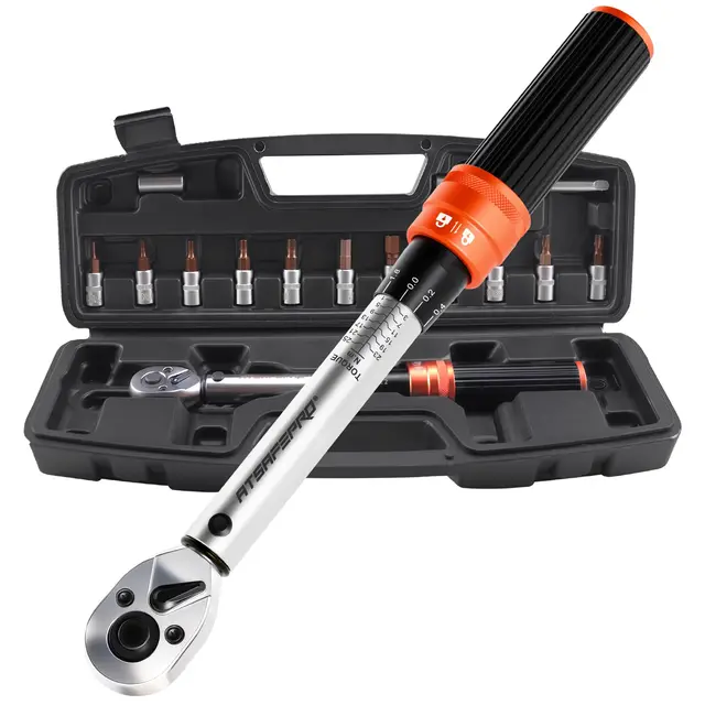 ATsafepro 14 Pièces Clé Dynamométrique 1/4'',1-25Nm Clé Dynamométrique Vélo,72 Dents Réglable Bidirectionnel,Rallonge,Adaptateur 3/8'',Embouts (Hexagonaux & Torx),Pour la Réparation de Vélos et Motos