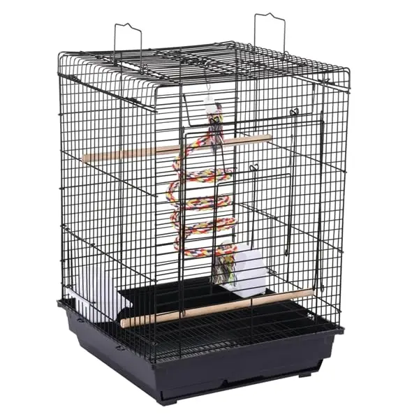 Yaheetech Cage à Oiseaux intérieur avec Corde de Jouet Poignée 40 x 40 x 58 cm Toit Ouvrant pour Canari Calopsitte élégante Conure de Molina