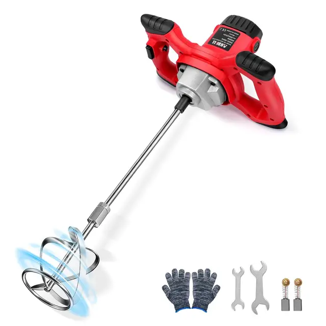 Anbull Malaxeur Mortier Colle, mélangeur pour peinture et mortier 2100W, 6 vitesses, 0-930 tr/min, batteur de mortier de couleur, M14 barre spirale chromée, 60 cm, batteur pour mortier Ø 120 mm