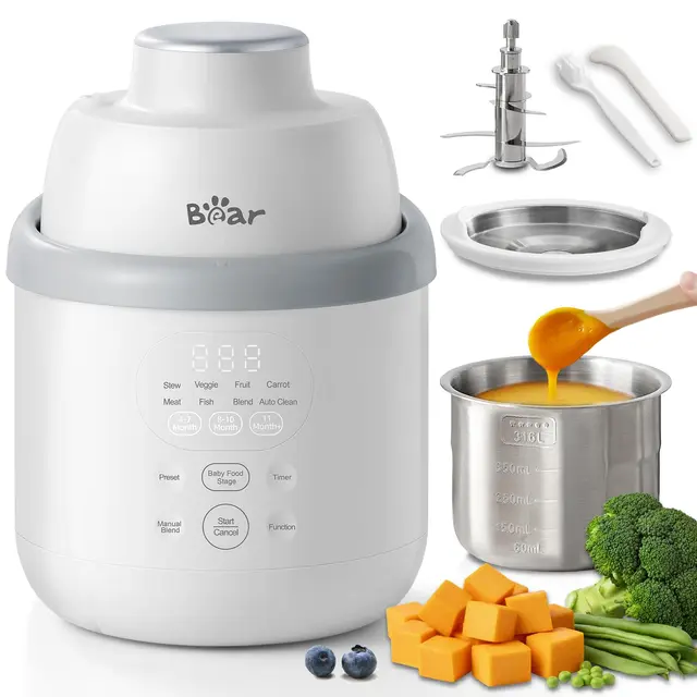 Bear Robot Cuiseur Bébé Multifonctions 10 en 1 NutriEase AllStage en Acier Inoxydable, Cuiseur Vapeur Mixeur OneStep, Cuisson et Mixage Automatiques pour une Alimentation Bébé Maison Saine, Sans BPA