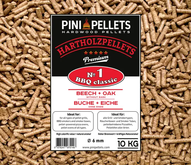 PINI Pellets de Bois Dur №1 BBQ Classic 10 Kg Grill Pellets pour Griller, Faire Fumer, également pour Les Fours à Pizza à granulés