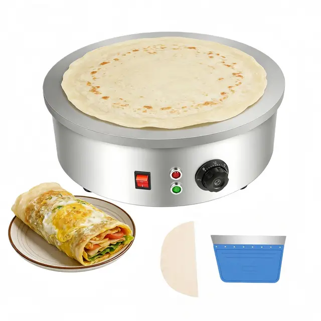 Crepes Maker Crêpière électrique, diamètre 45 cm, 3000 W, poêle à crêpes avec répartiteur de pâte et spatule, antiadhésive, pour crêpes, crêpes, tacos