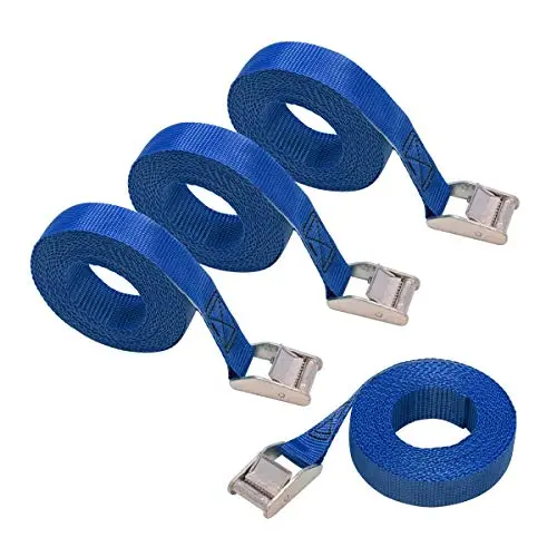 Amazon Basics Sangles d’arrimage, Longueur 2.5 m, largueur 25 mm, capacité d’arrimage 150 kg, DIN, 4 unité, Lot de 1, Bleu