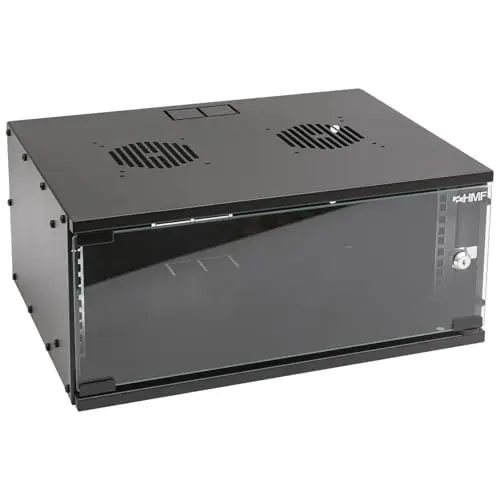 HMF Baie de Brassage 19 Pouces, Armoire réseau 4U avec Porte vitrée, Profondeur 400 mm, Coffret Mural pour Serveur, réseau et Informatique | Noir