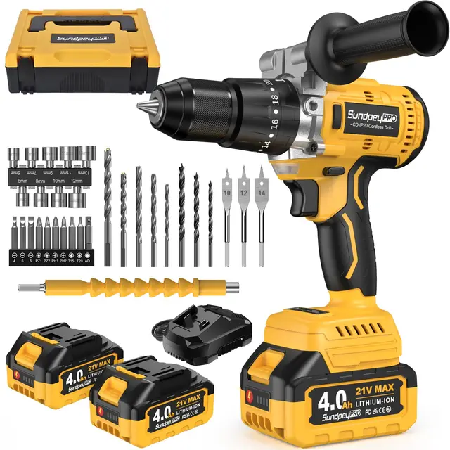 Perceuse Percussion Sans Fil 120Nm - 21V Brushless Perceuse Visseuse Sans Fil, 2 Batteries 4.0Ah, 20+3 Réglages de Couple pour Visseuse-Devisseuse, Mandrin 13mm, 2 Vitesses, 35 Accessoires