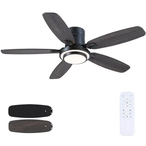 Kviflon Ventilateur de Plafond avec Lumière 127 cm, Moteur DC Silencieux et Économe, Télécommande & Contrôle par App, 6 Vitesses, LED Dimmable, 3 Pales ABS, Design Moderne Noir pour Chambre et Salon