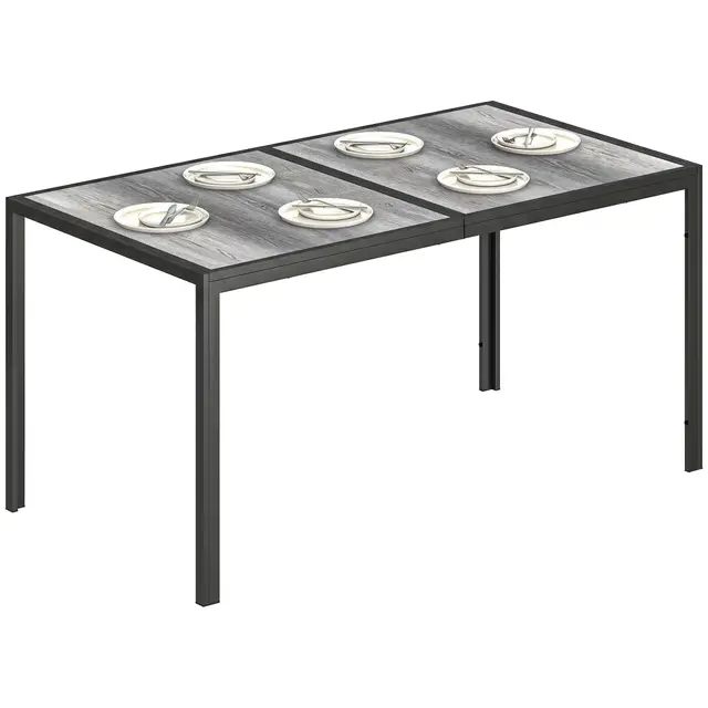 Outsunny Table de Jardin rectangulaire pour 4 à 6 Personnes, Table à Manger extérieure avec Plateau à Effet Bois et Pieds en Acier, pour Balcon, Porche, terrasse, 150 x 80 x 74 cm, Gris