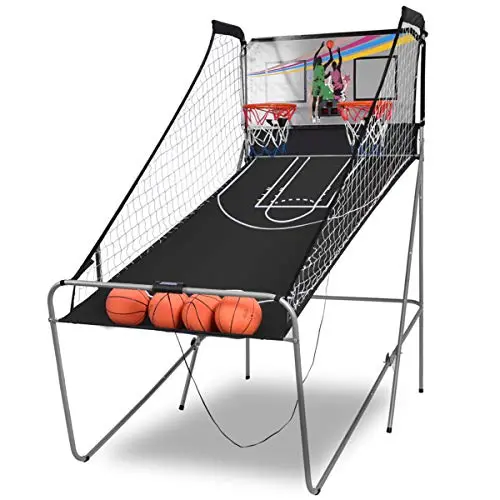 COSTWAY Jeu de Basketball Arcade Pliable à 2 Panier 4 Balles Pompe de Gonflage, Panier de Basketball pour 1 à 4 Joueurs avec Système de Pointage, 8 Modes de Jeux pour Enfants Adultes