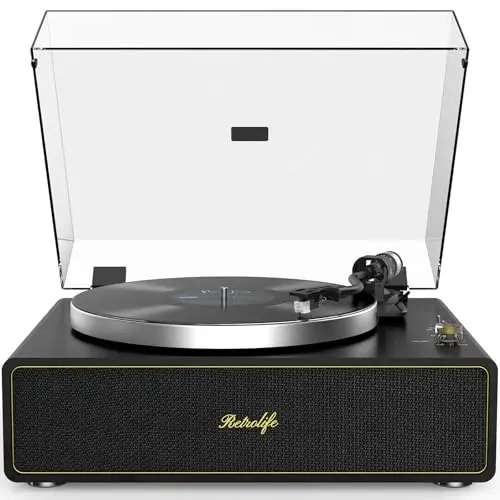 Platine Vinyle avec Haut-Parleurs Intégrés Bluetooth Vinyles Tourne Disque à Courroie Arrêt Automatique 33/45 Tours Sortie RCA Entrée AUX