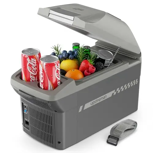 Upstreman Compacte 9L Boîte Glacière électrique Portable, Mini Réfrigérateur Refroidit & Chauffeur, 3kg avec Sangle et Fonctionnement 12V, Pour Voyages, Camping & Bureau, Gris-AR09