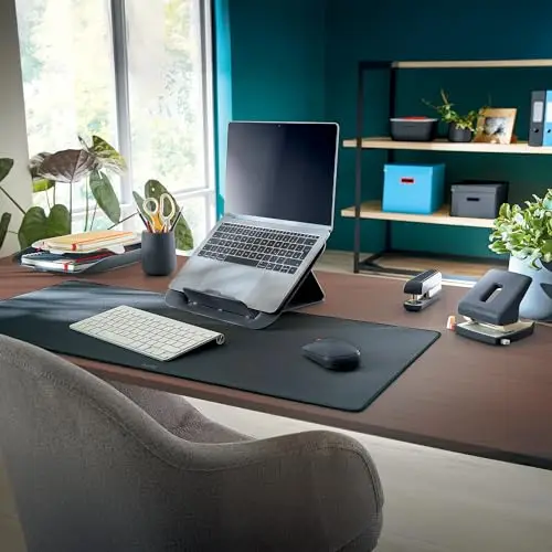 Tapis de bureau gaming extra-large Leitz : Surface étendue 100x40 cm, antidérapant pour clavier et souris. Optimisé pour gaming, travail, activités créatives. Lavable en machine