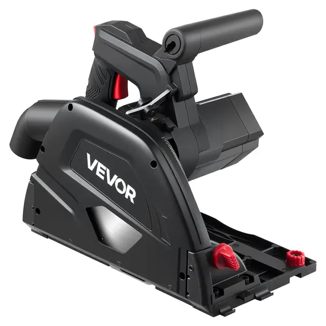 VEVOR Scie Circulaire Plongeante 165,1 mm Scie à Rail 1200 W pour Bois, Plastique, avec Lame 48 Dents en Carbure, Profondeur de Coupe 55 mm à 90° et 42 mm à 45°, Rail de Guidage Non Inclus, Outil Seul