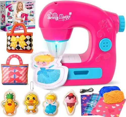 vamei Mini Machine à Coudre Enfant, Sewing Machine Électrique avec Tissus, Fils, Accessoires Complets, Kit Couture Enfant Éducatif, Loisir Créatif, Cadeau Fille 7 8 9 10 11 12 Ans