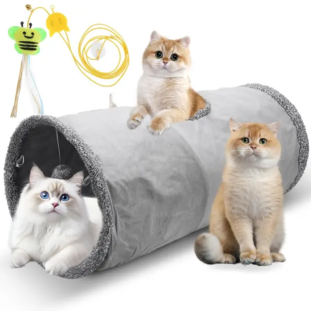 Lot de 1 Tunnels de Jeu pour Chat - Pliable - Jouet pour Chat - Tunnel Pliable et Extensible - avec bâton Amusant Suspendu - Tunnel de Jeu Pliable