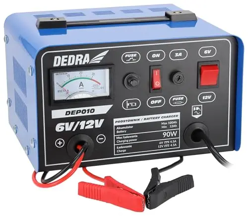 DEDRA Chargeur de batterie auto moto 6 V / 12 V pour batteries plomb-acide 12–100 Ah, redresseur pour voiture, moto et bateau, entretien et recharge des batteries de démarrage