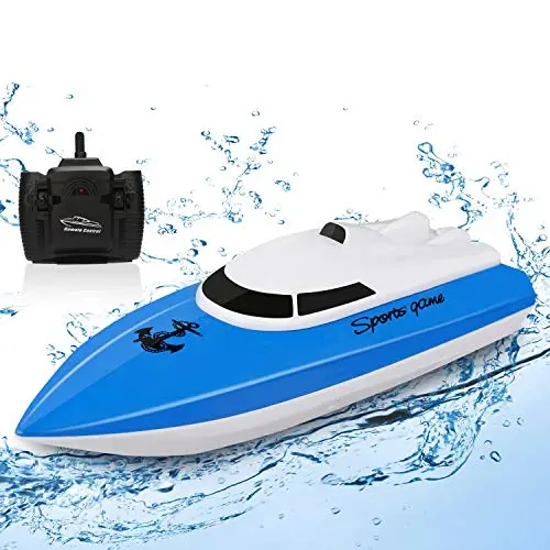 Bateau Télécommandé pour Enfants, Plus de 100 Minutes de Jeu, Mini Bateau RC Haute Vitesse 2,4 GHz pour Lac/Piscine/étang avec Batterie 1800 mAh, Jouet Aquatique Idéal pour Garçons et Filles-Bleu