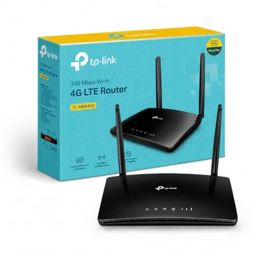 TP-Link TL-MR6400 Routeur 4G LTE WiFi 300 Mbps, Carte SIM Micro, 2 Antennes LTE Amovibles, Jusqu’à 32 Appareils, Ports LAN/WAN, Plug & Play, Compatible Tous Opérateurs