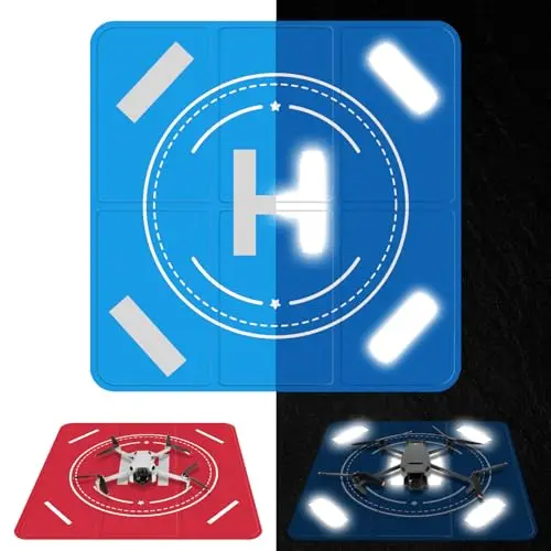 FPVtosky réfléchissant de nuit Drone Landing Pad pliable, 64cm, hélipad, compatible avec DJI Mini 3 Pro/Mini 2/ Mavic 3/ Air 2s/ Avata/FPV/Phantom/Inspire Drone, Accessoire universel pour drone