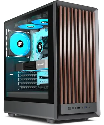FOIFKIN M1 Boîtier PC ATX avec 4 Ventilateurs PWM ARGB-Façade en Bois de Noyer,Boîtier PC Mid-Tower,Haut débit d'air,Support RAD 240 mm,boîtier ATX Noir,boîtier pc Gamer,Type-C(Noir, M1)