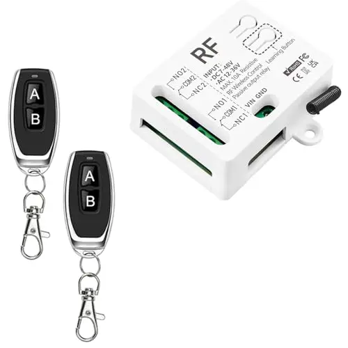 433mhz Commutateur De Telécommande Sans Fil, 2 Canaux DC 7V 12V 24V 36V 48V AC12V 24V 36V 10A Relais Récepteur Avec 2 Emetteur pour éclairage motorisation de portail système de porte garage