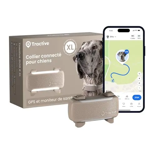 Tractive – Collier GPS Chien Connecté XL | Édition 2026 | Suivi GPS en Direct | Alertes Anti-Fugue et de Santé | Moniteur de Signes Vitaux | Grande Autonomie (Marron)